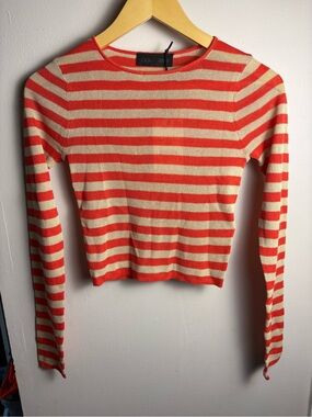 Zara NWT Linen Blend Striped Sheer Knit Long Sleeve Top Small